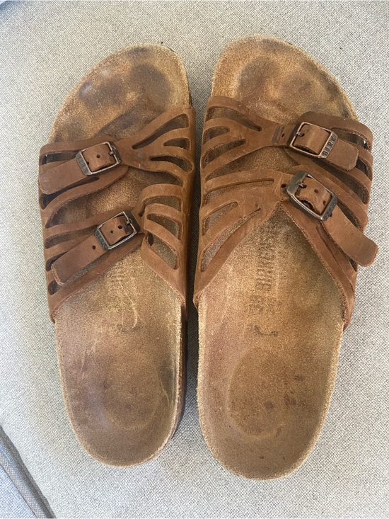 Birkenstock Shoes - Birkenstock Brown Suede Strappy Slide Sandals